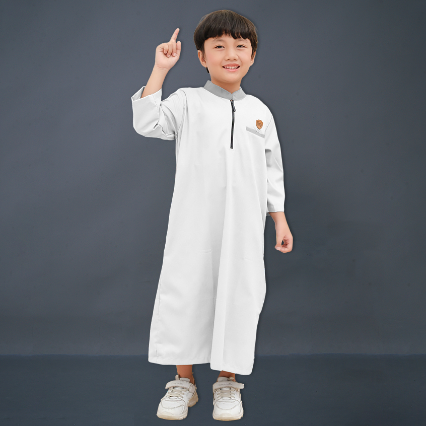 Kawan Muslim - Jubah Gamis Anak Laki Laki Lengan Panjang Bahan Katun Premiun Usia 1 Sampai 14 Tahun Navy Hitam Putih Abu-8