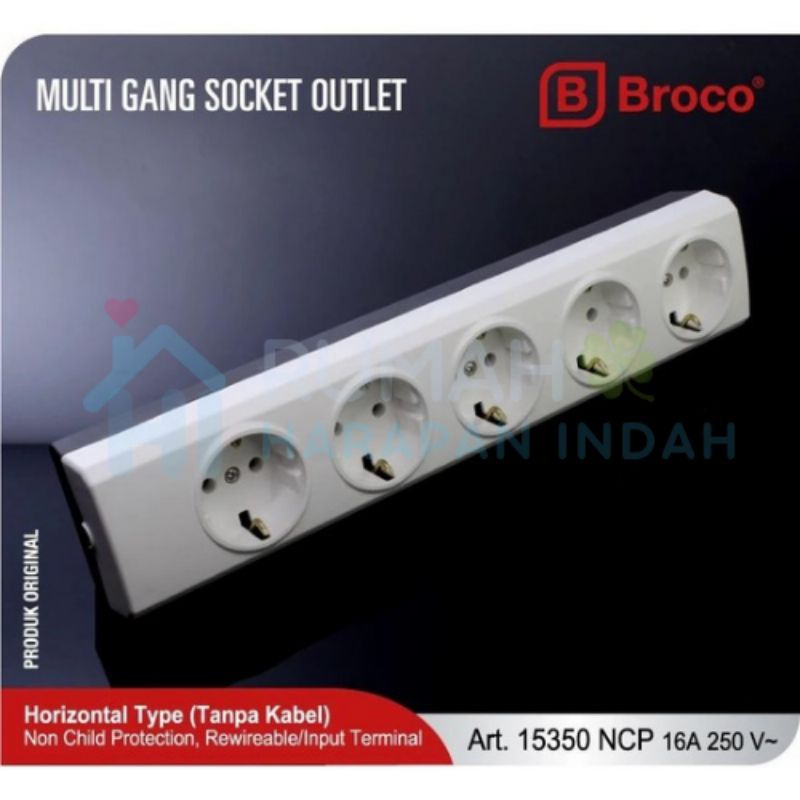 Stop Kontak Arde Broco 15350-55 NCP - Stop Kontak 5 Lubang - Stop Kontak Broco 5 Lubang -  Colokan 5