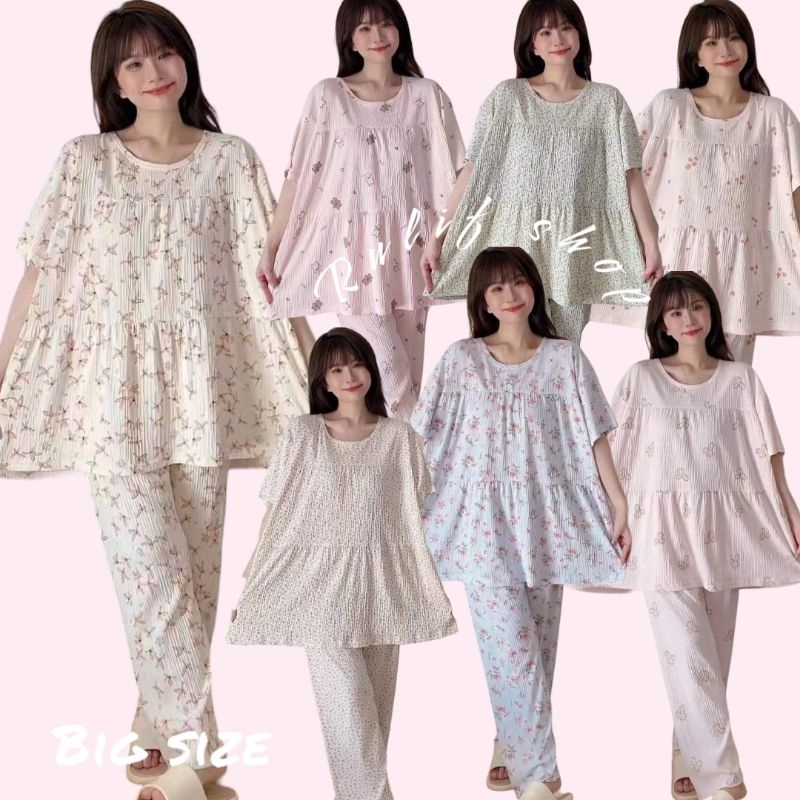 Rulif Baju tidur wanita Jumbo / Setelan baju tidur wanita lengan pendek ukuran besar