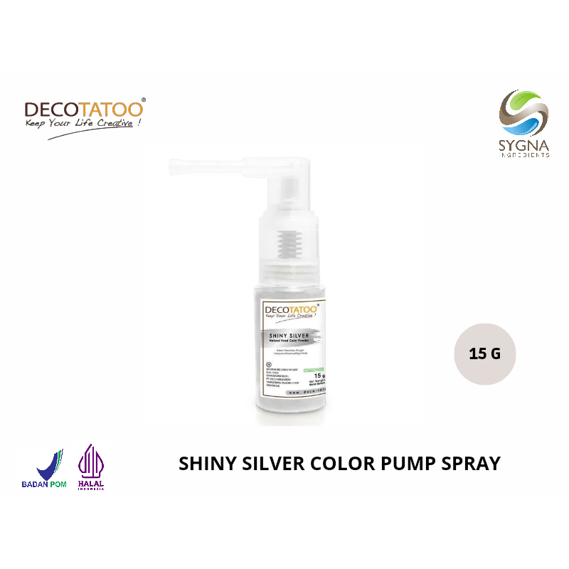 

Food Coloring Decotatoo - Shiny Silver Color Pump Spray 15 gr