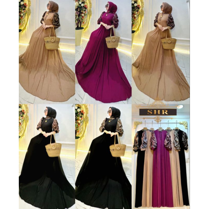 Gamis Manis Ceruty full furing Lengan Plisket Ory SHR