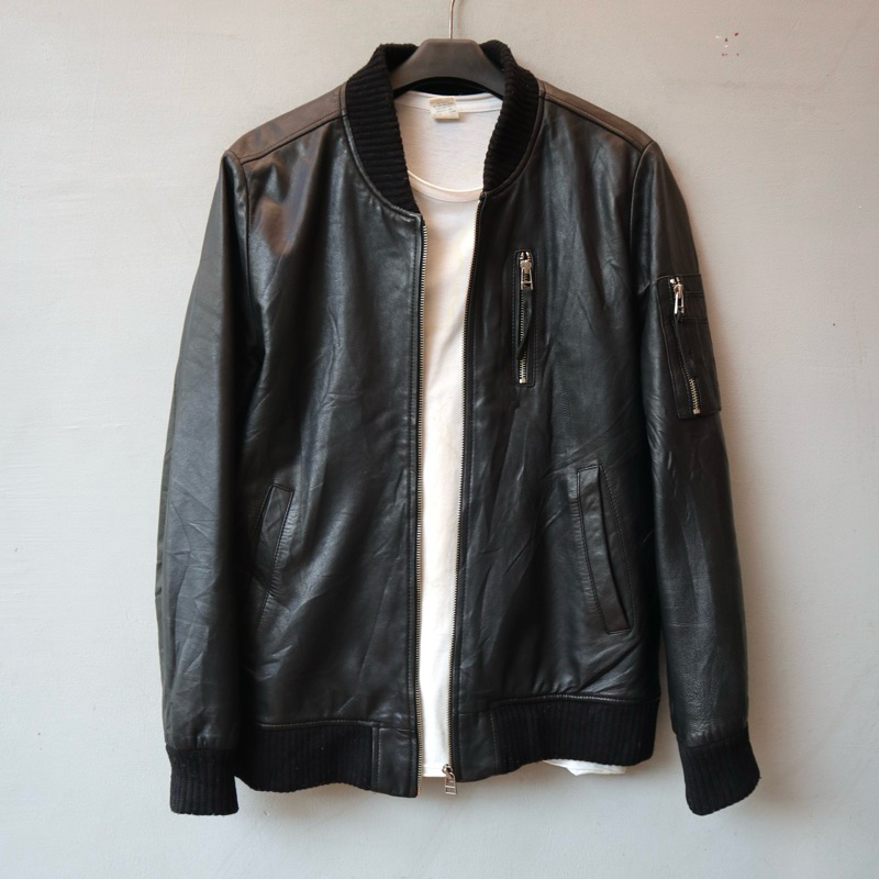 Jaket kulit domba ukuran M bomber MA1 varsity pilot leather jacket Pl bekas preloved second