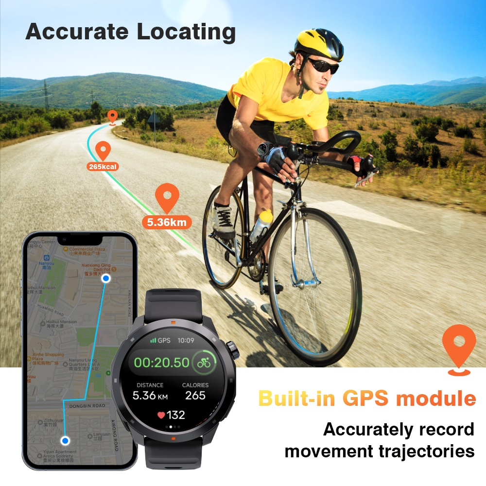 Aolon Navi R3 Jam Tangan Pria GPS Map Running Pace AOD Display Amoled Screen Smartwatch Stainless Steel 3ATM Waterproof Altitude-3