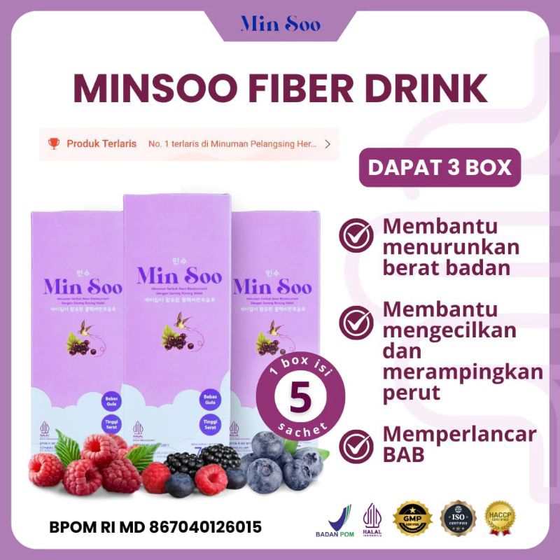 MIN SOO Fiber Drink - Berry Magic Minuman Diet Penurun Berat Badan &amp; Detox Slim &amp; pelangsing badan HALAL BPOM
