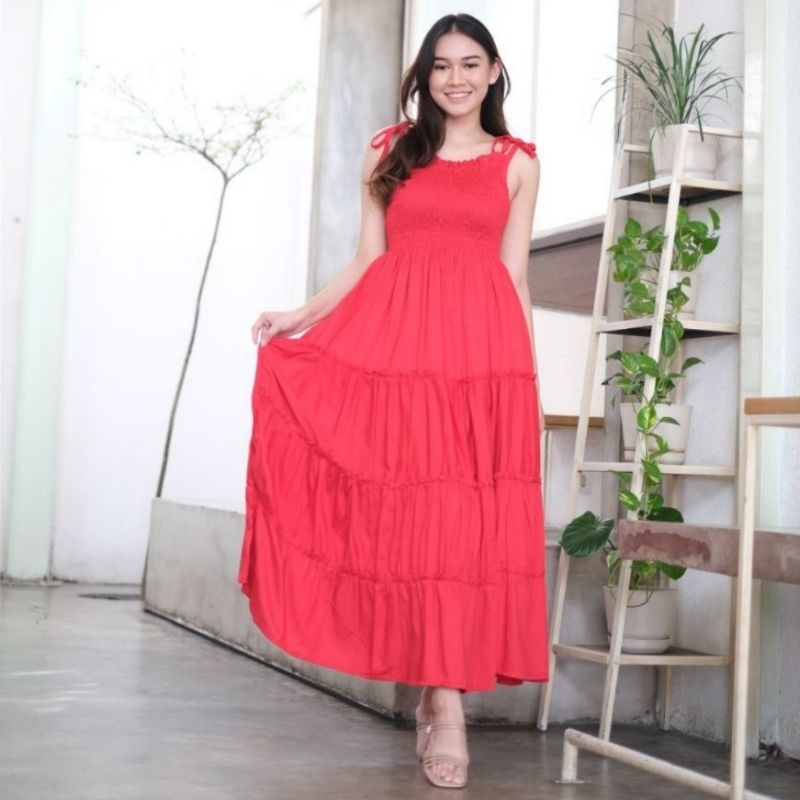 Dress Premium Panjang Gumi Polos Kerut Dada