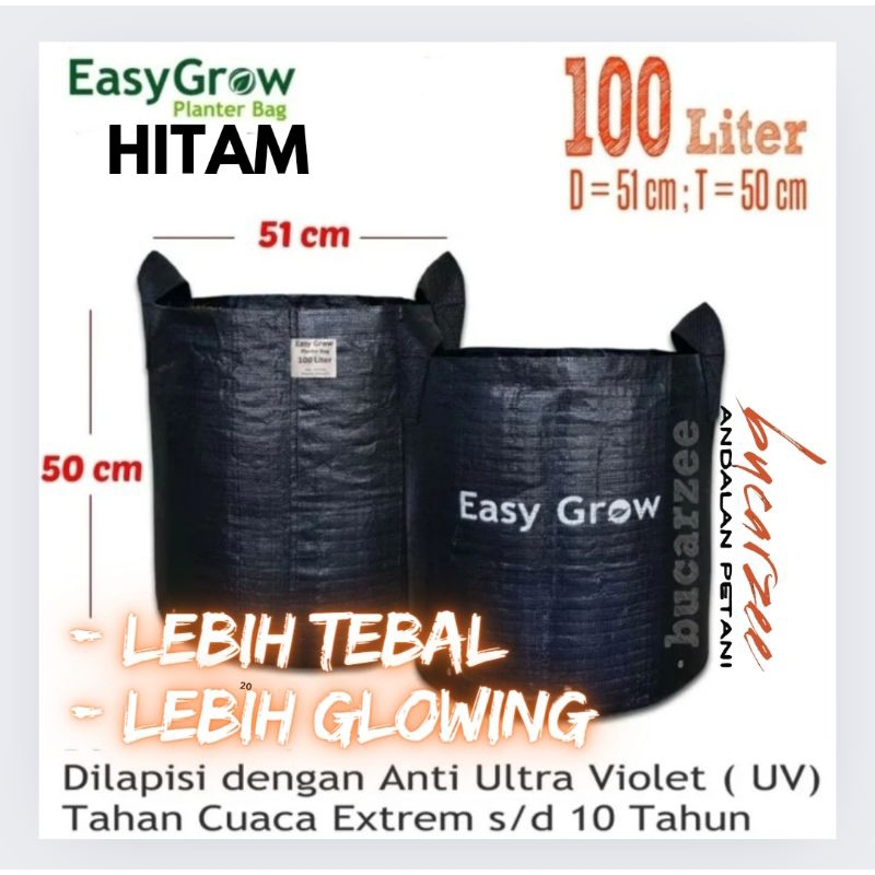 Easy Grow Planter Bag Hitam 100 Liter. Bahan Tebal Bulat Round Bottom
