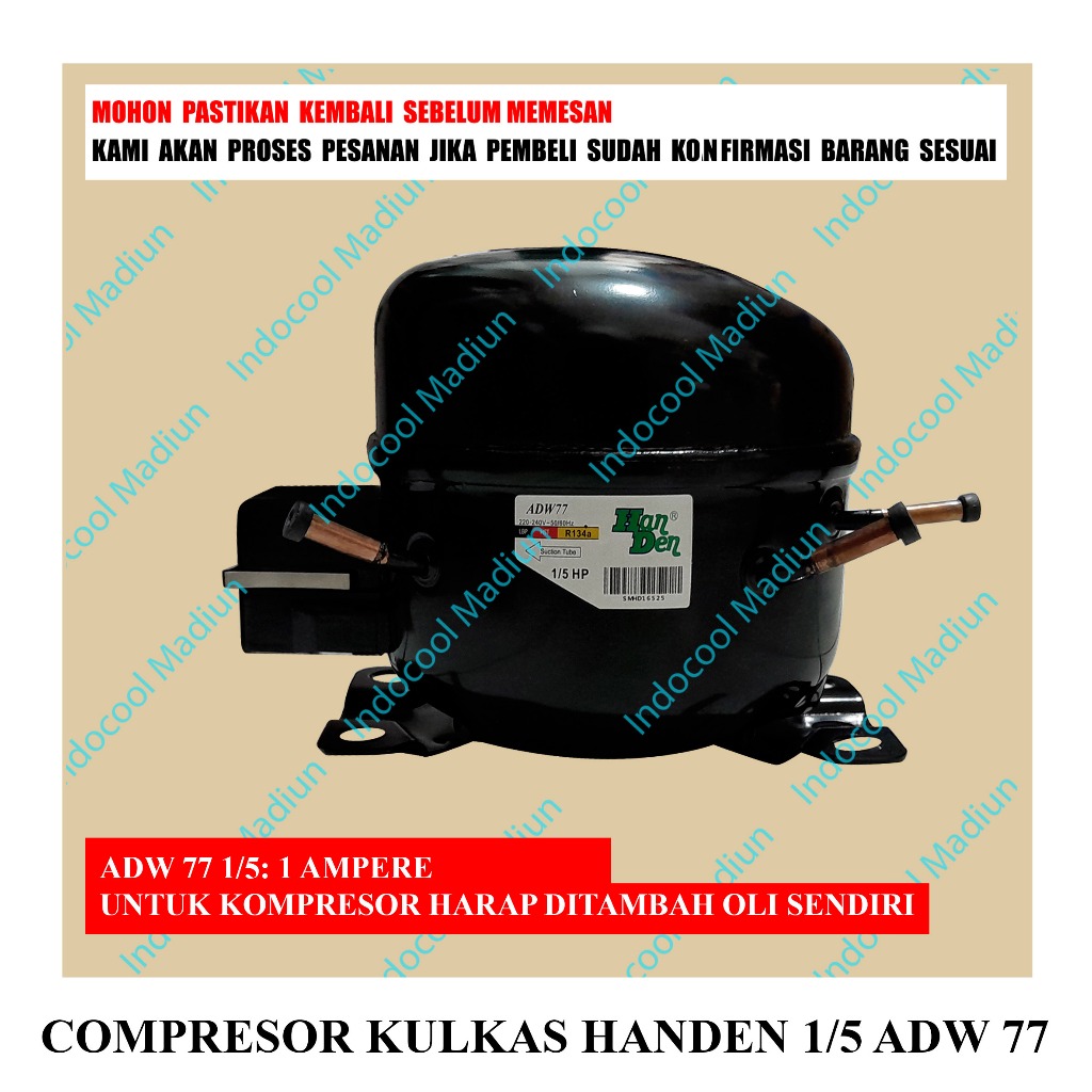 CKHD5 HANDEN / KOMPRESOR / COMPRESOR KULKAS HANDEN 1/5 ADW 77 (HARGA SUDAH TERMASUK PACKING KAYU)