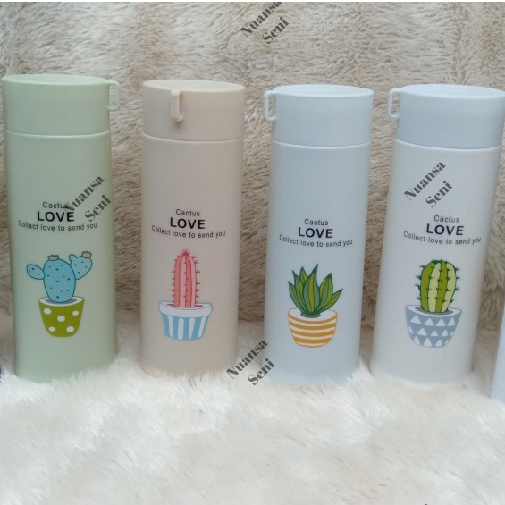 Souvenir Botol Minum Botol Kaktus Botol Kaca Motif Cactus Love Botol Termos Kaca Cover PVC