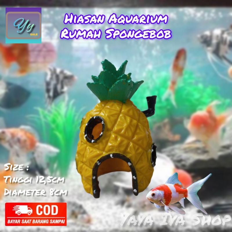 Hiasan Aquarium Rumah Spongebob Miniatur Patung Spongebob Dekorasi Ornamen Aquarium