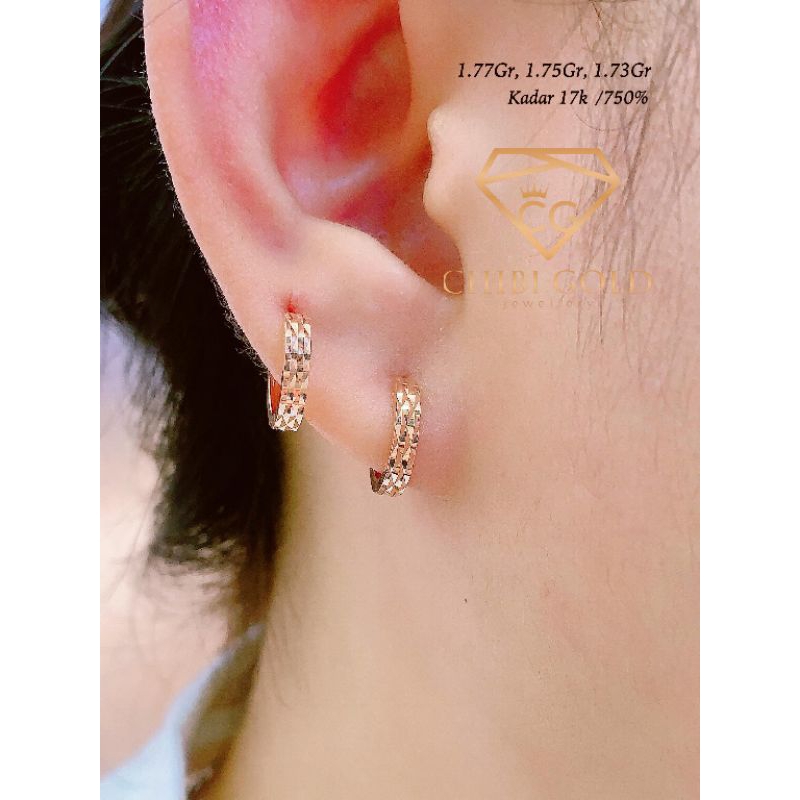 CHIBI GOLD JAWELLERY - Anting bulat ukir  emas 750 kadar 17k Chibigold