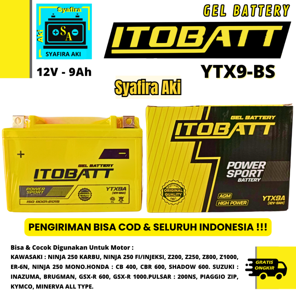 Aki Motor Kawasaki Ninja 250 FI ITOBATT YTX9-BS MF 9 AMPER