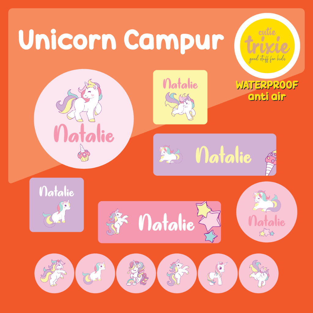 

Sticker label nama anak waterproof Unicorn