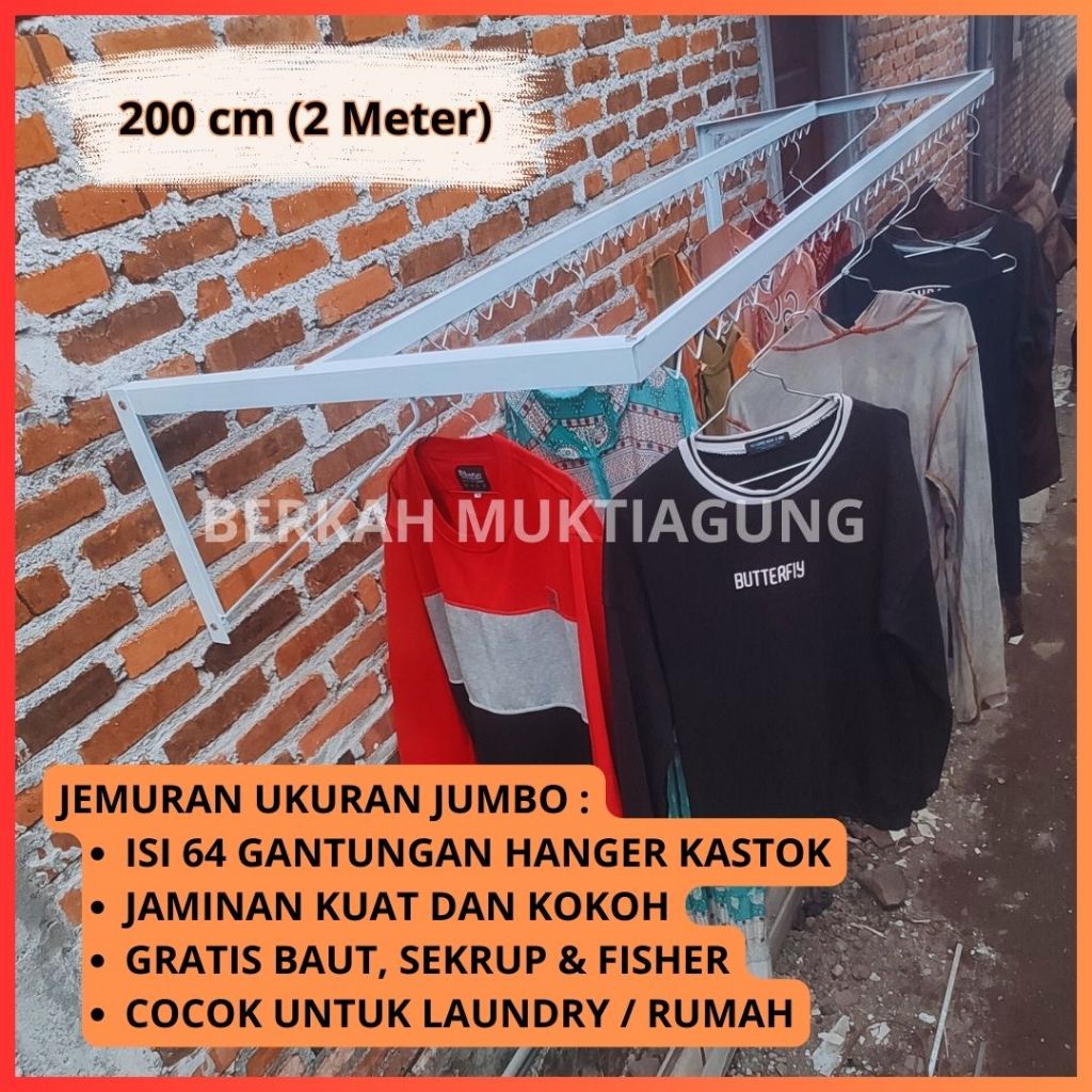 Jemuran Baju Model Lipat Dinding Besi Panjang 2 Meter Warna Putih Elegan