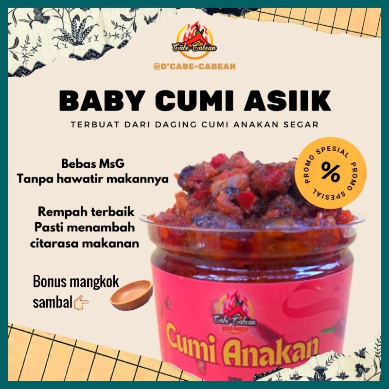 

Sambal Baby Cumi asiik 130gr. Sambal cumi anakan. Sambal dan lauk cumi kecil segar