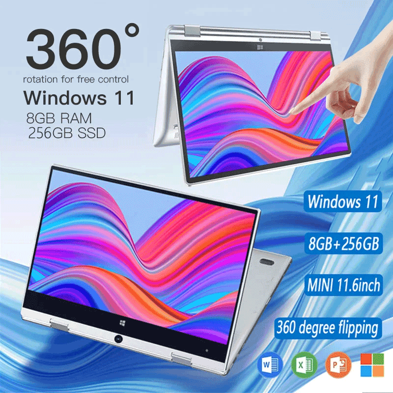 AMOLI laptop touchscreen flip 360 derajat  11.6 inci Intel N4020 RAM 8+256GB SSD IPS Layer Windows11