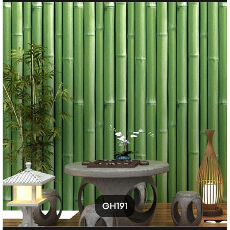 Wallpaper sticker dinding ukuran 45cmx10m Motif Bambu motif gh191 Karakter Polos Hijau embos wallpap