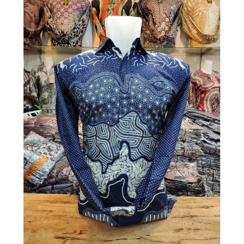 Kemeja batik pria murah lengan panjang dan pendek warna biru dongker