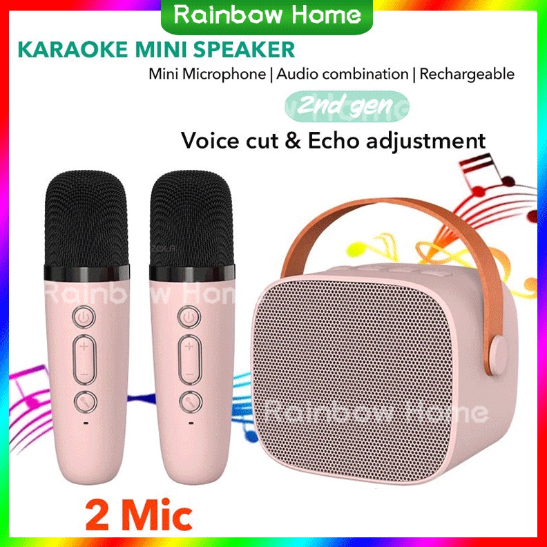KODE O6M6 Rainbow Home Karaoke 2 Mic Bluetooth Speaker Karaoke Set Microphone Karaoke Portable Wirel