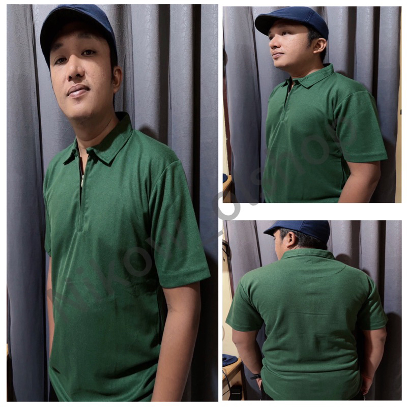 Kaos Polo Shirt Zipper Nvd Army Kerah Warna Army Kaos Kerah Pria Wanita Lengan Pendek