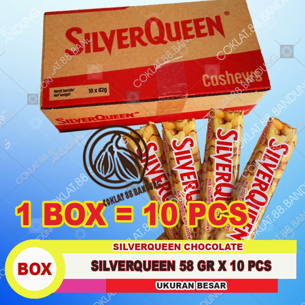 

RiDn SILVERQUEEN 55GR 1 BOX BESAR, COKLAT SILVERQUEEN 55 gram ISI 10, SILVER QUEEN MEDE ALMOND