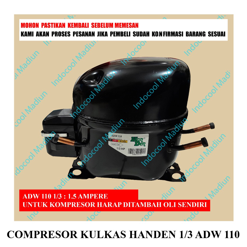 CKHD3 HANDEN / KOMPRESOR KULKAS / COMPRESOR HANDEN 1/3 ADW 110 (HARGA SUDAH TERMASUK PACKING KAYU)