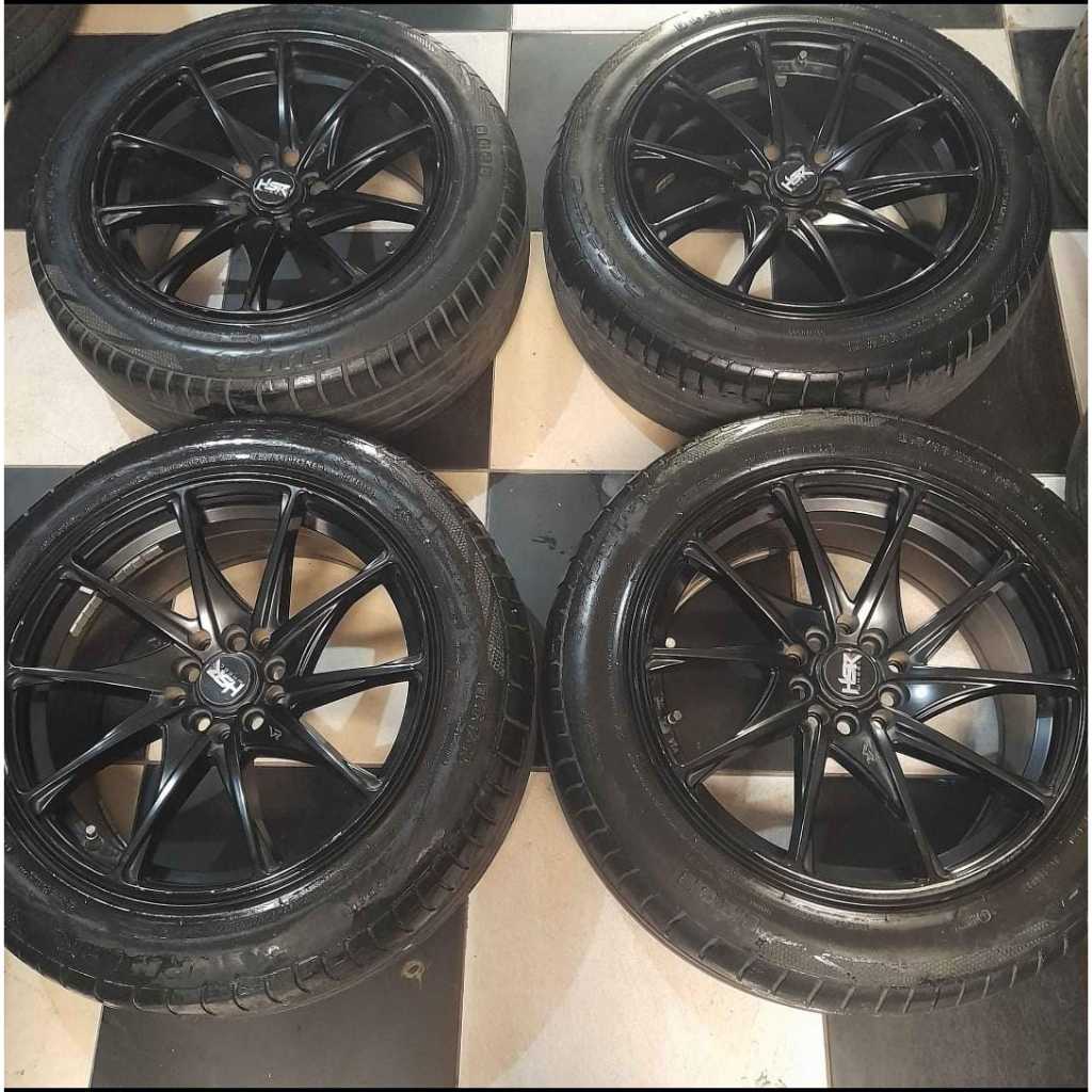 VELG MOBIL BEKAS HSR TORI RING 17 LEBAR 7,5 PCD 10X100/114ER38 BLK + BAN PHI 215 55 R17 VELG UNTUK M