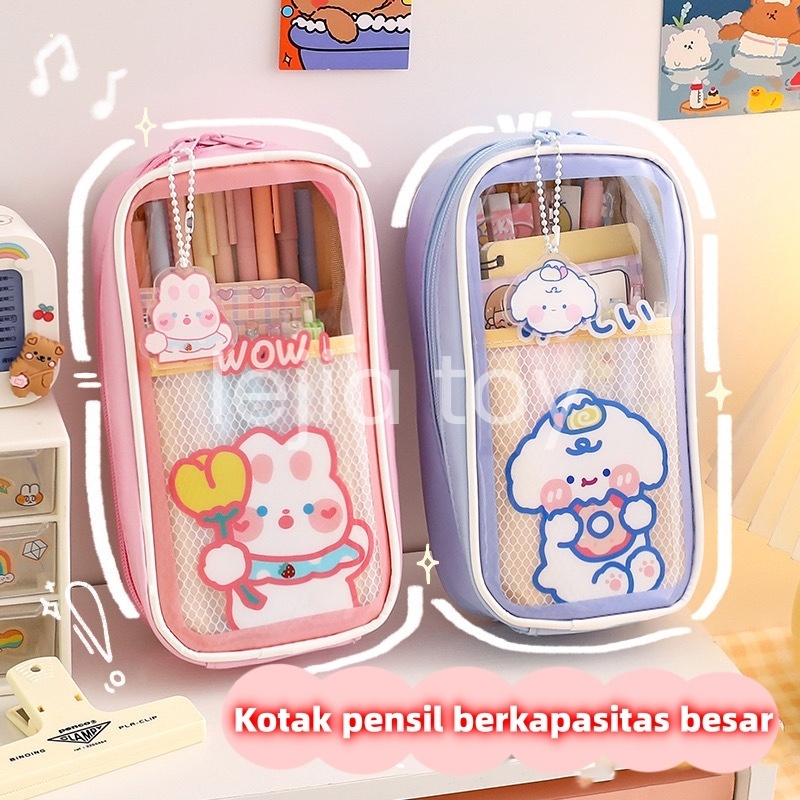 

**Ready**Tempat Pensil Anak Transparan Motif Kartun Pencil Case Multifungsi Ala Korea Pouch Serbaguna/Tempat Pensil Transparan Anti Air Motif Kartun Kawaii Dengan Resleting