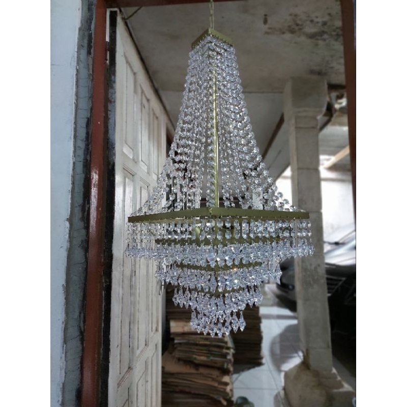 lampu kristal decorasi model kotak piramid uk 40×85 cm