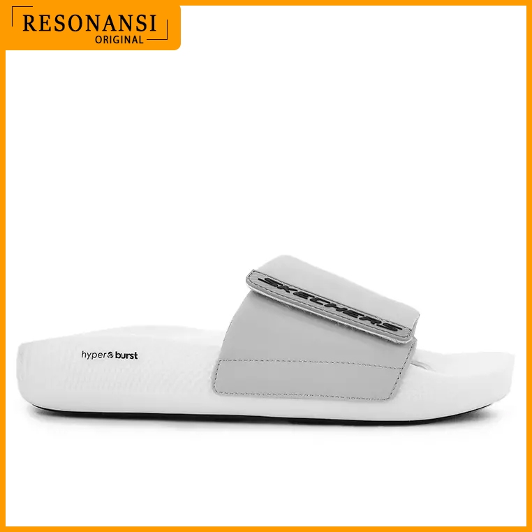 SANDAL PRIA TERBARU SKECHERS ORIGINAL HYPER SLIDE PUTIH-ABU EMPUK