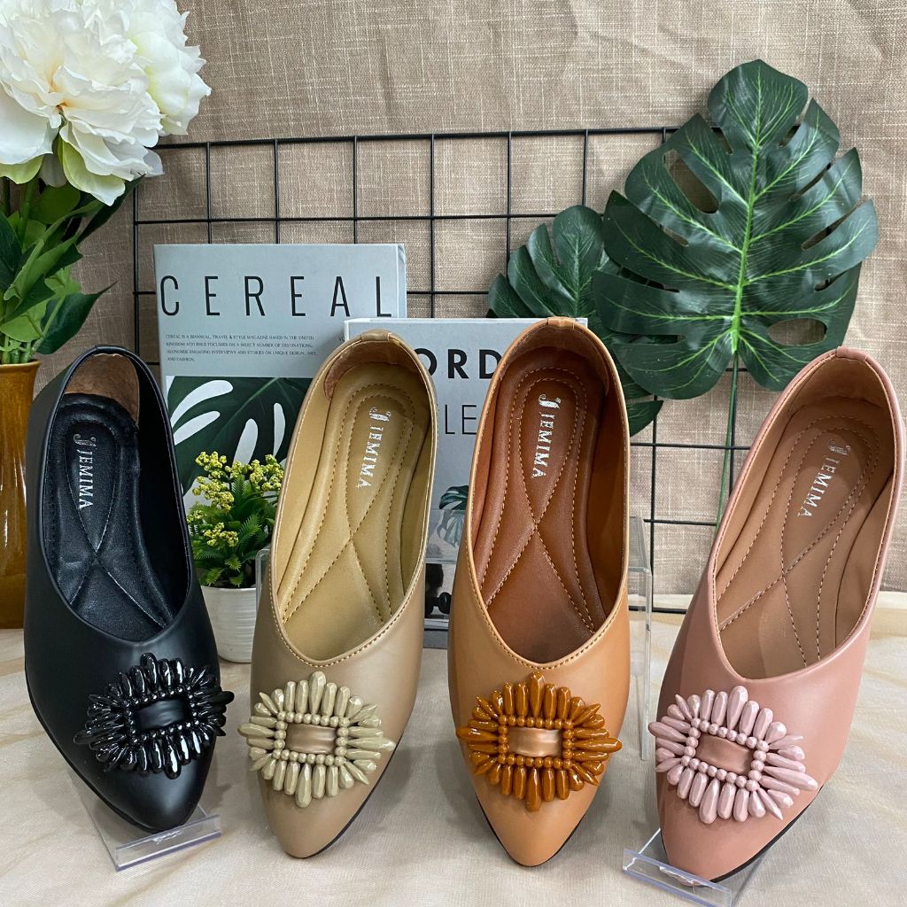 FLAT SHOES WANITA || SEPATU FLAT HITAM POLOS || SEPATU KULIT SINTETIS || BALET BUNGA || SEPATU KULIT