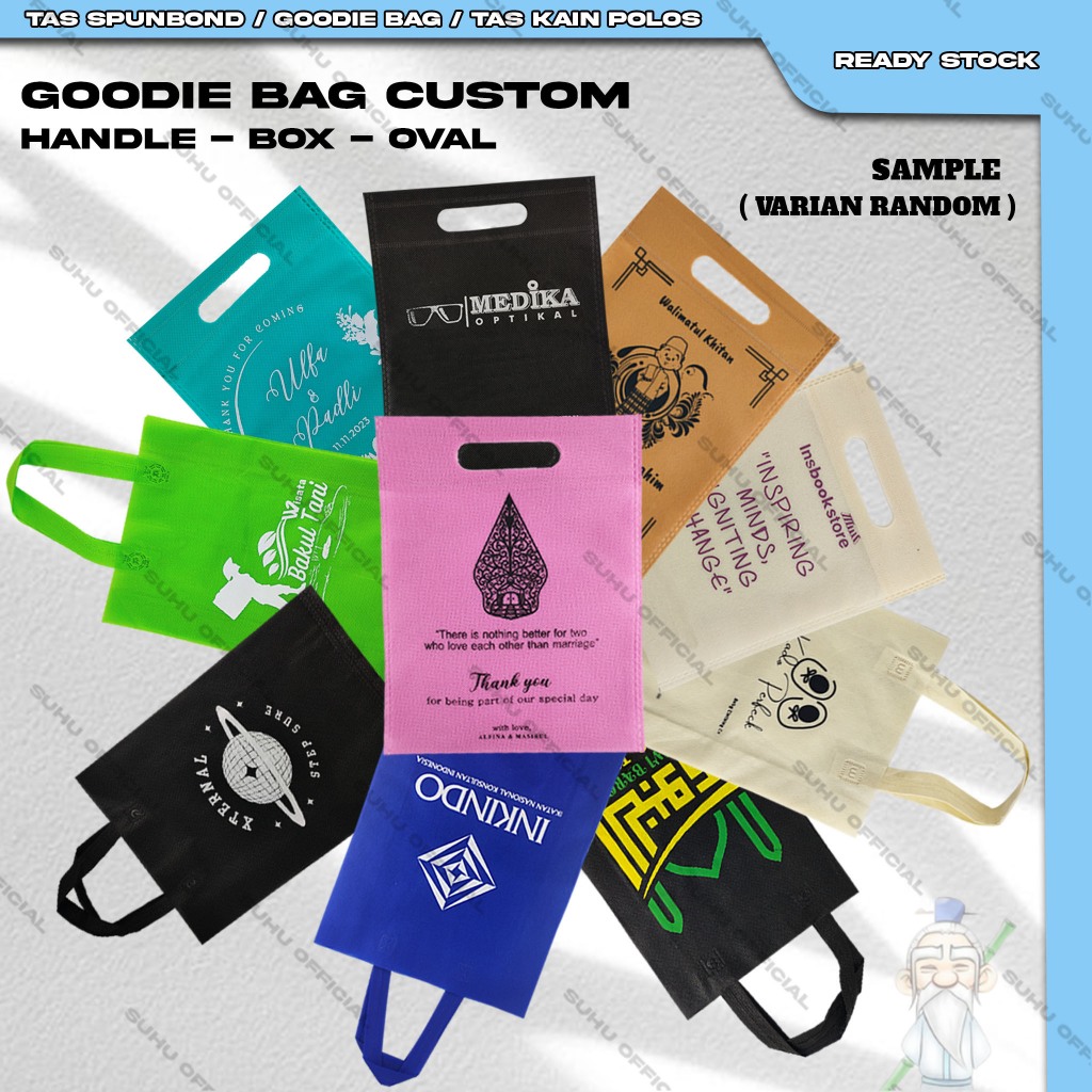 

KHUSUS SAMPLE SABLON Goodie Bag Tas Belanja Spunbond Model Oval Handle HBPA Kantong Kain Souvenir