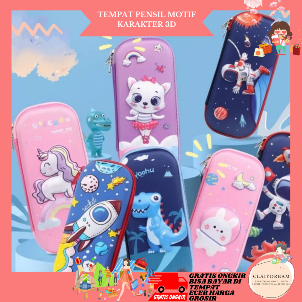 

CLAIYDREAM Kotak Pensil 3D Tempat Pensil Timbul Karakter Lucu Tempat Penyimpanan Alat Tulis Anak Anti Air