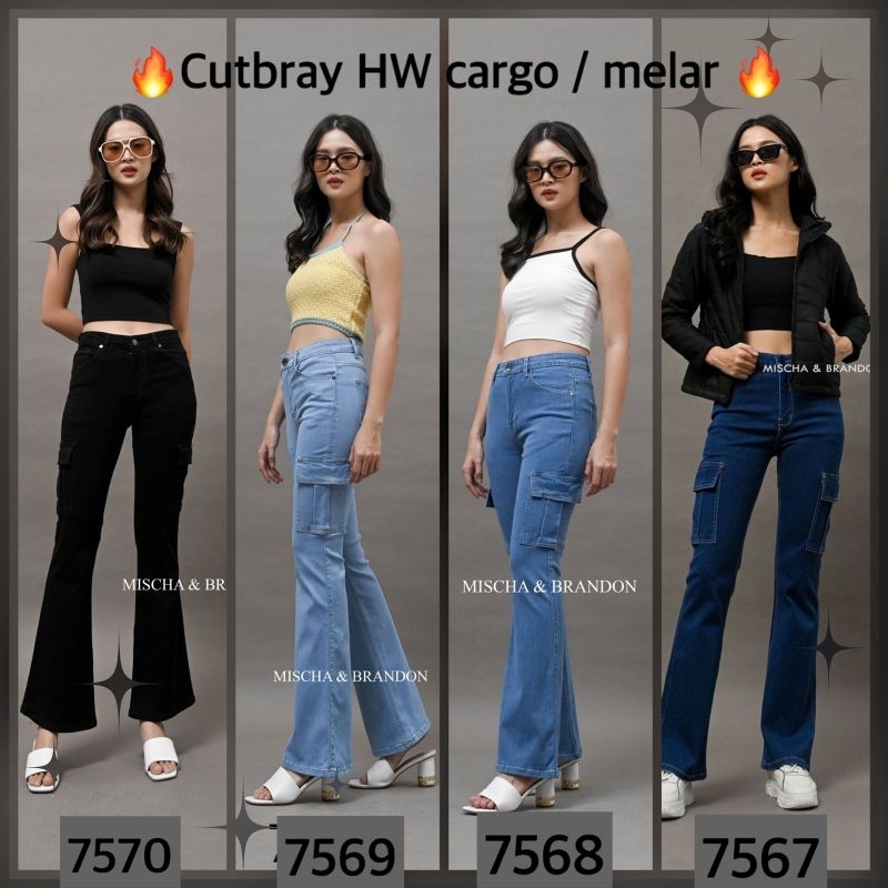 M&B Jeans Celana panjang wanita JEANS CUTBRAY HW CARGO Stretch Melar