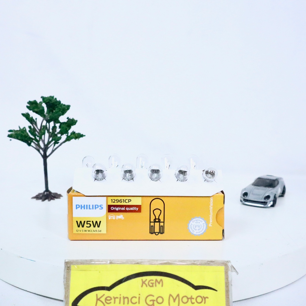 Philips W5W 12 Volt 5 Watt 12961CP Bohlam T10 Tancap Kaki 1 Kecil Lampu Senja Mobil Motor Original