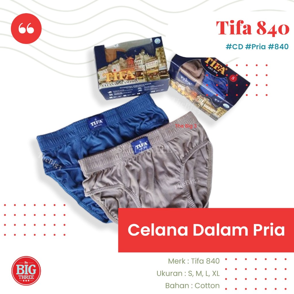 TIFA Celana Dalam pria isi 3 CD - TIFA 840 BOX - bahan katun SIZE M L XL murah nyaman classic - THEB