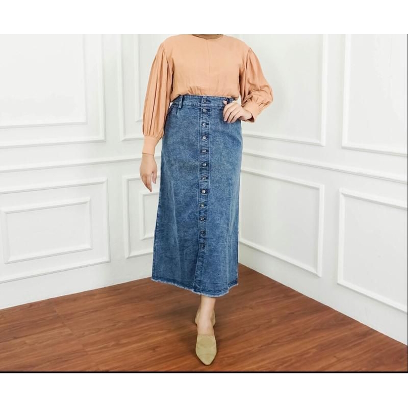 ROK FULL KANCING JEANS SPAN PREMIUM ORI BY SANIA COLLECTIONS