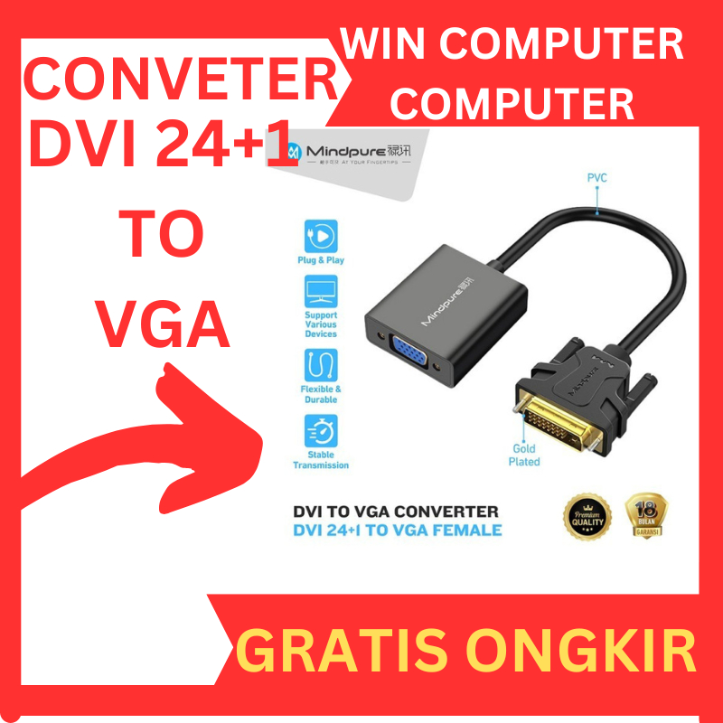 DVI to VGA Converter Adapter DVI 24+1 to VGA Female Converter Kualitas Gold Plated