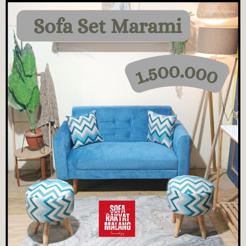 Set Sofa Marami Minimalis(1 Sofa + 2 Stool Bulat)