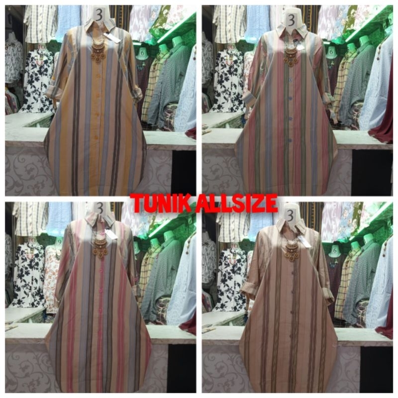 Tunik wanita//Tunik motif salur Rainbow bahan katun premium
