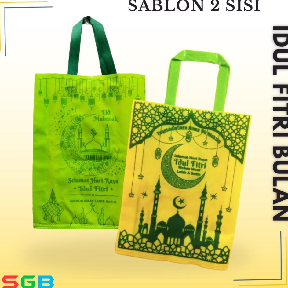 

Ready Stock 1 LUSIN 12 pc Goodie bag Lebaran BULAN Idul Fitri new uk 3x4x8 sablon 2 SISI Spunbond Lebaran