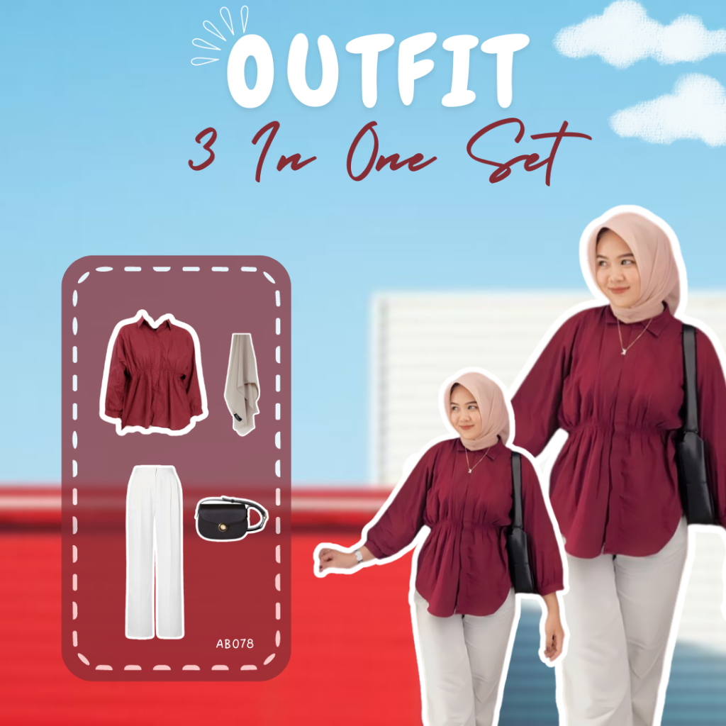 AB078 - Setelan Kekinian Terbaru | Outfit Simple Ootd Casual Nongki Pantai Aiko Shirt Blouse / Kemej