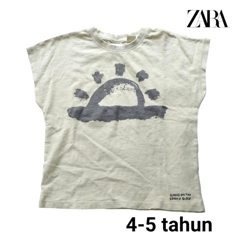 Baju kaos anak perempuan Zara 4 5 tahun kuning crop oversized