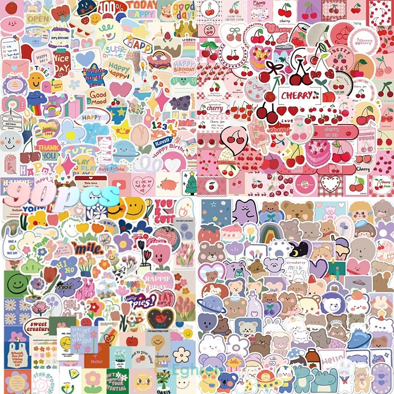 

Eeghrerr 90PCS Stiker Bunga Beruang Kartun Lucu Stiker Dekorasi Kartu Album Cocok untuk Dekorasi Scrapbook