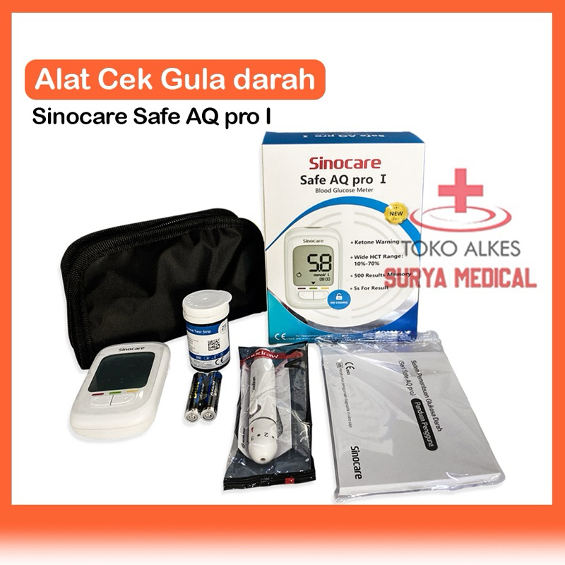 Paket Lengkap Sinocare Alat+Strip Gula isi 25 | Alat Tes Gula Darah Safe AQ Pro