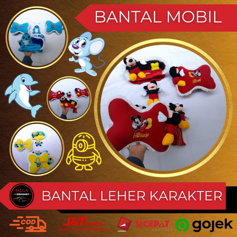 Bantal Leher Kursi Mobil Headrest Karakter