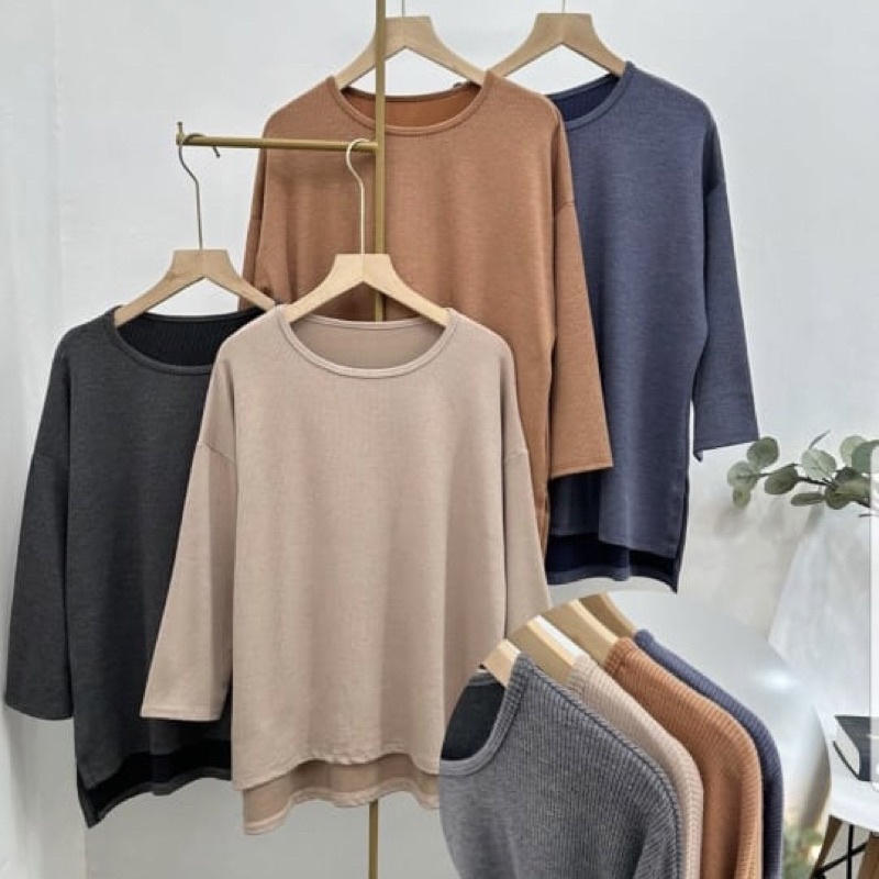 CLOQI TOP BLOUSE KNIT WAFFLE