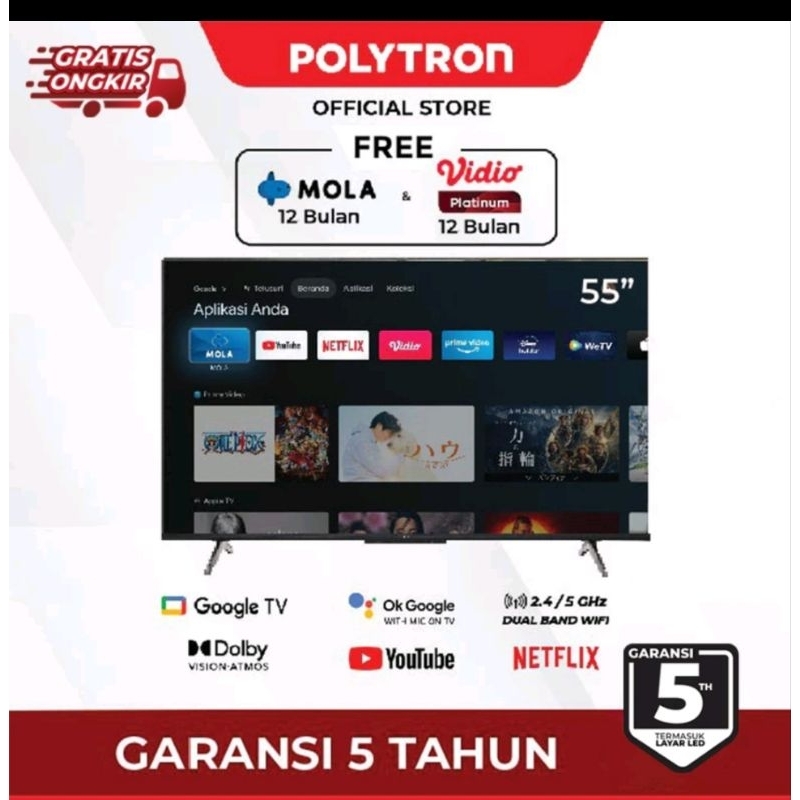 TV LED POLYTRON DIGITAL SMART ANDROID 55 INCH 55 UG 5959