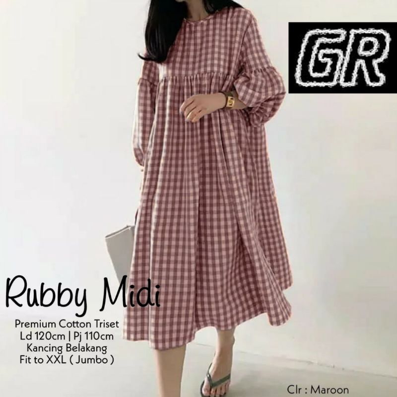 rubby midi dress ready siap kirim
