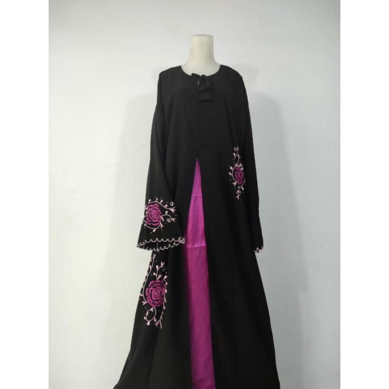 ABAYA ARAB BELAH SATIN SIZE ANAK - DEWASA MUKENA ABAYA SHOLAT BAHAN JETBLACK PREMIUM TERBARU TERMURA