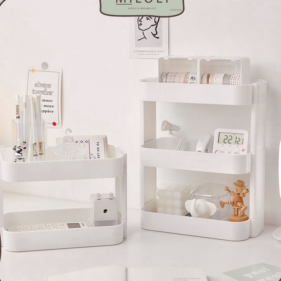 STOK SIAP COD MILOLI Rak Desktop Multilayer Rak Penyimpanan Aesthetic Korean Style Rak Putih Tingkat